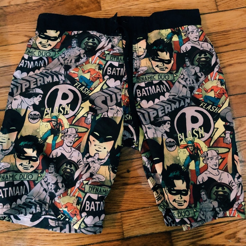Men’s superhero swim trunks NWOT